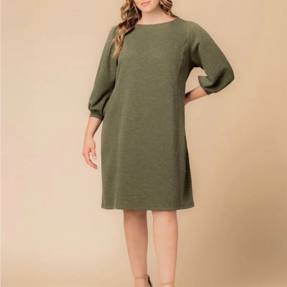 Kiyonna Women's 1X Madison Sweater Knit Shift Dress in Olive Green